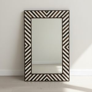 מראת רזין בשילוב עץ - חום לבן