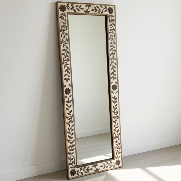 מראת רזין בשילוב עץ - פרחים