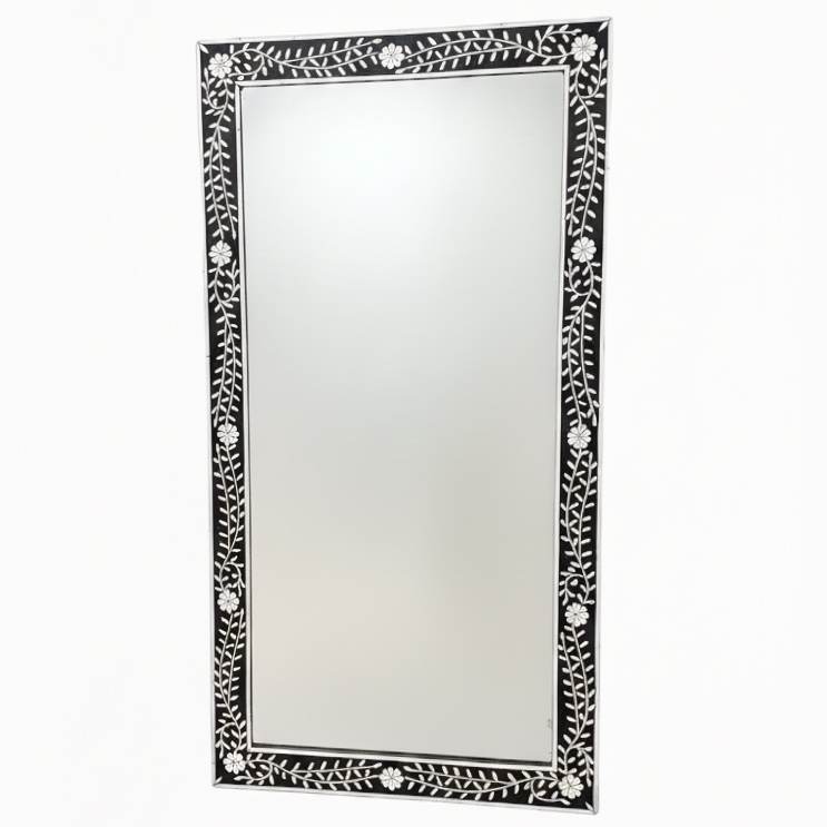 מראת רזין בשילוב עץ - שחור לבן