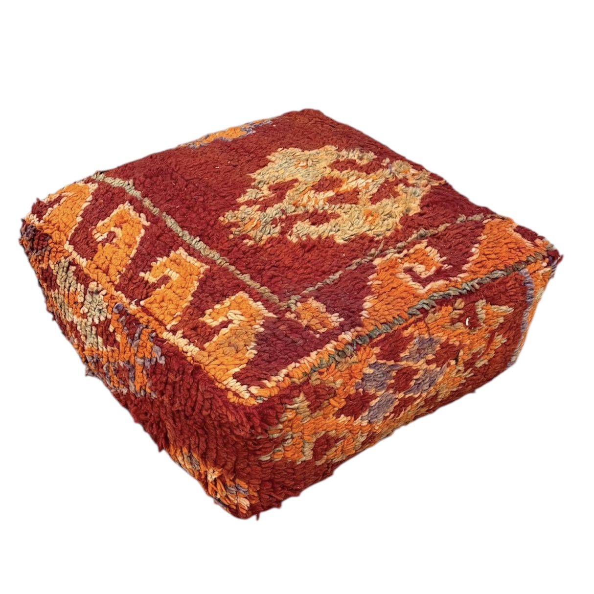 פוף צמר מרוקאי אדום כתום