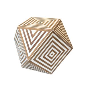 שולחן צד גאומטרי משובץ שרף ועץ - חום אגוז