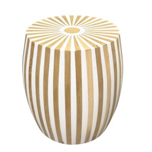 שולחן צד משובץ שרף ועץ - חום לבן