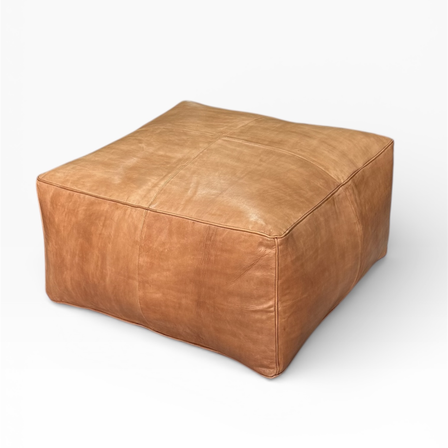 פוף עור מרוקאי ריבוע גדול - כאמל