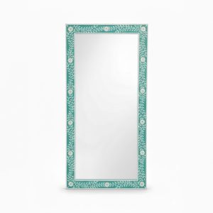 מראת רזין בשילוב עץ - לבן תכלת