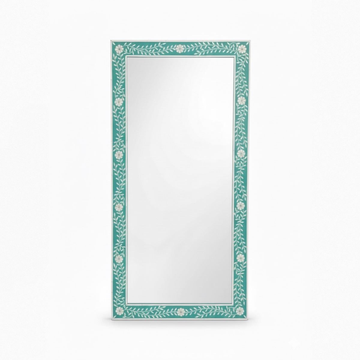 מראת רזין בשילוב עץ - לבן תכלת